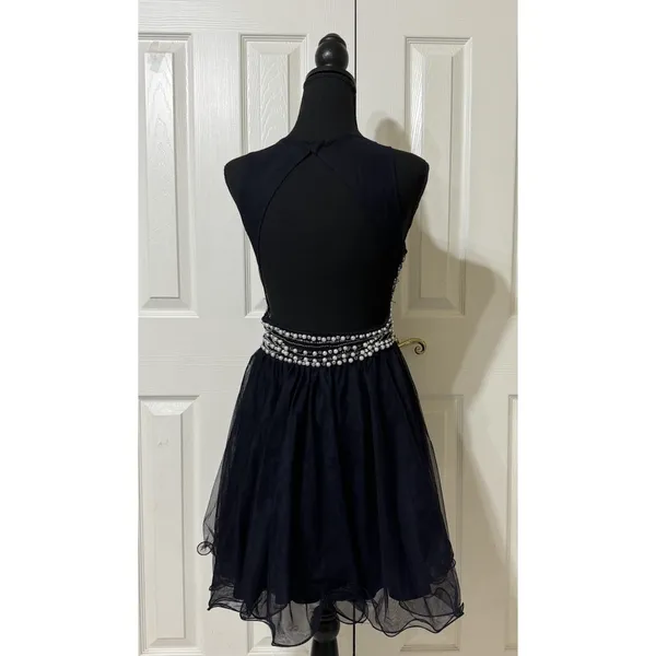Blondie Nites black short Illusion Yoke Pearl Embellished Back Swing‎ dress- 11 - Image 5
