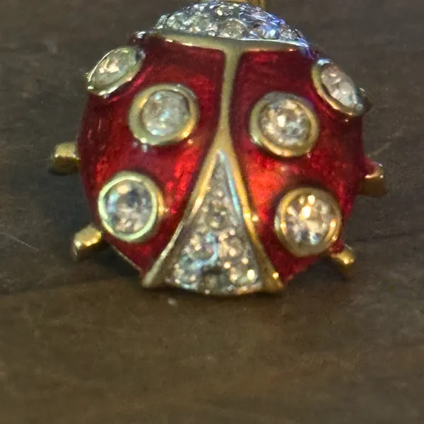 Vintage gold tone enamel and rhinestone ladybug tac pin - Image 2