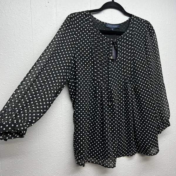 Tommy Hilfiger Polka Dot Babydoll Sheer Top Womens Medium Office Career Formal - Image 5
