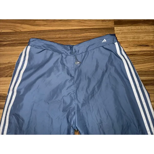 Vintage 2002 Adidas Baggy Track Pants Swish Mesh Lined Baby Blue 3 Stripe Size L - Image 2