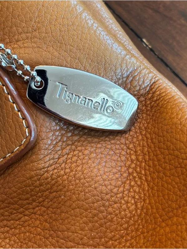 TIGNANELLO Satchel Tote Bag Caramel Leather Double Handle Magnet Closure - Image 8