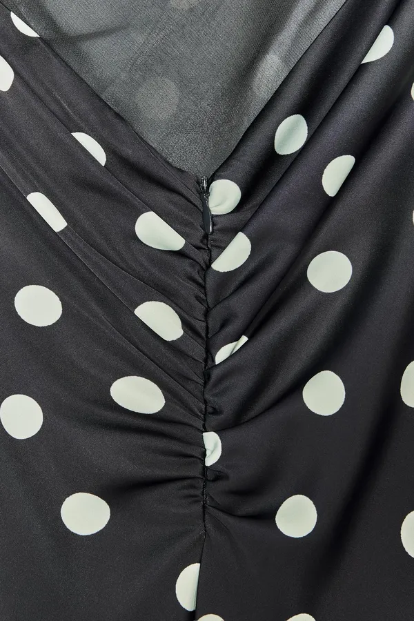 Zara Black Polka Dot Halter Satin Scarf Maxi Dress - Image 5