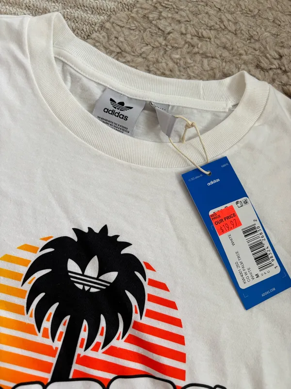NWT Adidas White Graphic Tee with Sunset Palm - Image 3