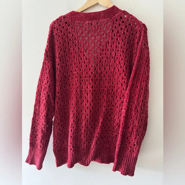 BCBGMAXAZRIA Women's Relaxed Open Knit Red‎ Chenille Cardigan Button Sweater - Image 4