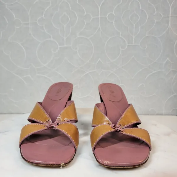 Cole Haan Womens Leather Slip On Heels 7B Tan Mauve Cross Straps Open Toe - Image 10