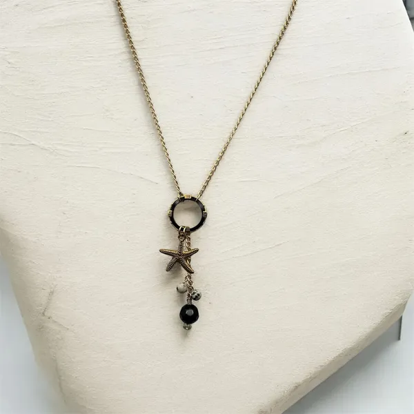 Artisan Golden Sea Star Black And Dalmatian Beaded Necklace 19.5” - Image 4