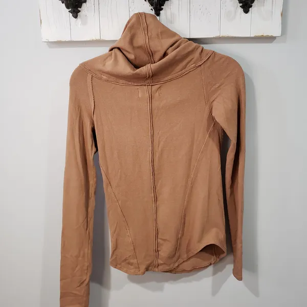 Free People Womens M Cafe Latte Cowl Neck Long Sleeve Layering Top NWT Brown - Image 2