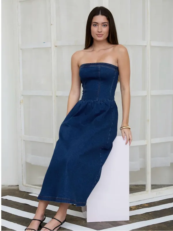 The Workshop Strapless Denim Midi Dress Dark Denim – Size Large - Image 4