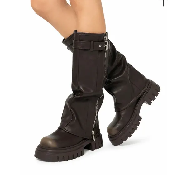 Asylum Boots Knee High Platform Fold Over Chunky Size EU39 Brown Silver - Image 8