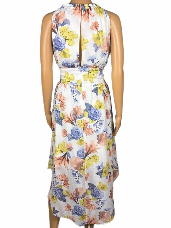 NSR Floral High-Low Midi Dress With Slit Back, Attached Tie, Made in USA Small - Image 5
