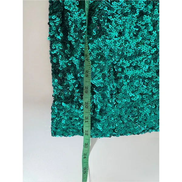 French Connection Teal Green Sequin Long Sleeve Mini Dress V-Neck Size 2 - Image 4