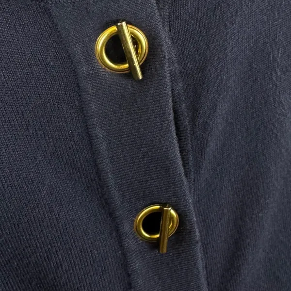 Karson & Taylor Navy Blue Toggle Front Cardigan Sweater Gold Old Money Medium - Image 3