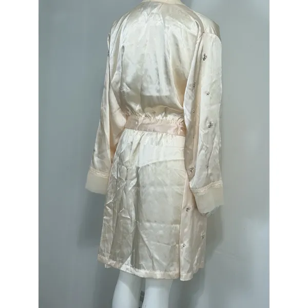 Morgan Taylor Women's Size XL Satin Cream Floral Kimono Robe Belt Embroidered - Image 8