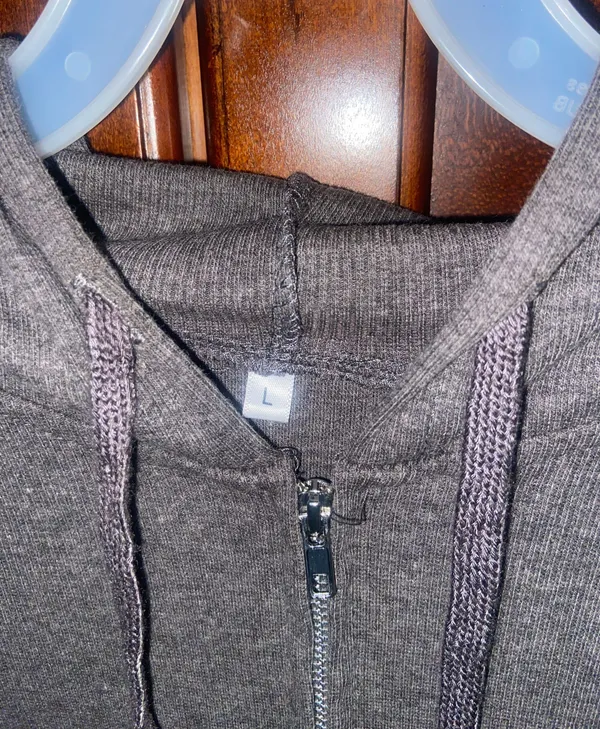 Gray Zip Up Hoodie Size L - Image 2