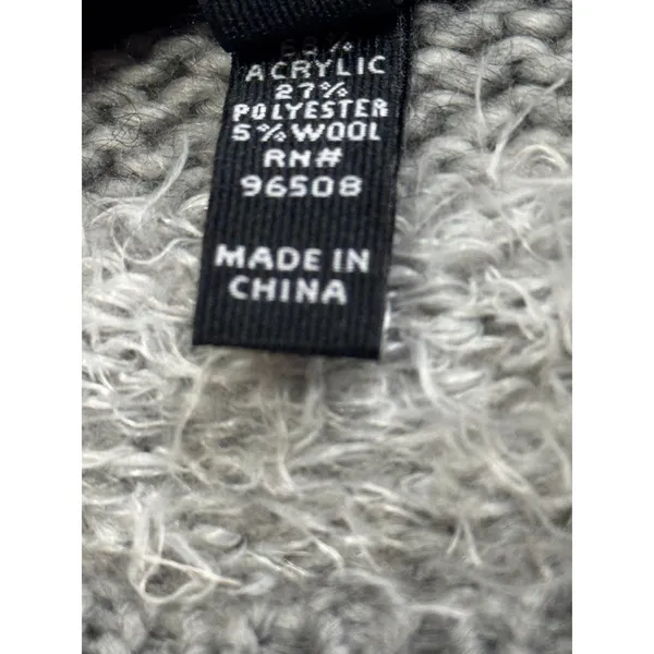 FANG Grey White Striped Fuzzy‎ Knit Crew Neck Sweater Womens Medium Pullover - Image 5