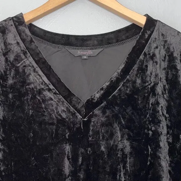 Amaryllis Plus Size 1X Dark Black Velvet Tee Top Shirt Quiet Luxury Edgy Gothic - Image 2