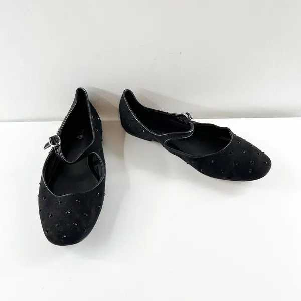 J. Crew Rhinestone Studded Mesh Mary Jane Ballet Flats Black 9 - Image 3