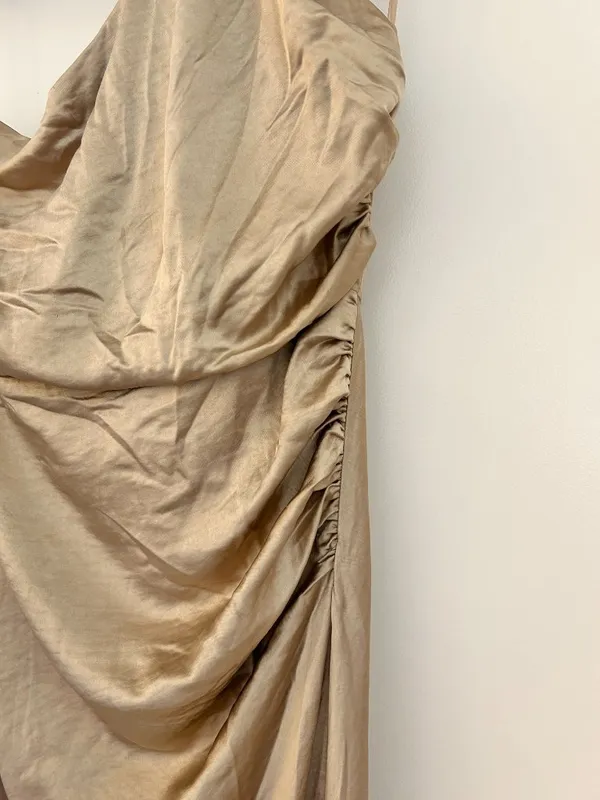 Six Stories One Shoulder Satin Bridesmaid Dress in Champagne US Size 10 - Image 4