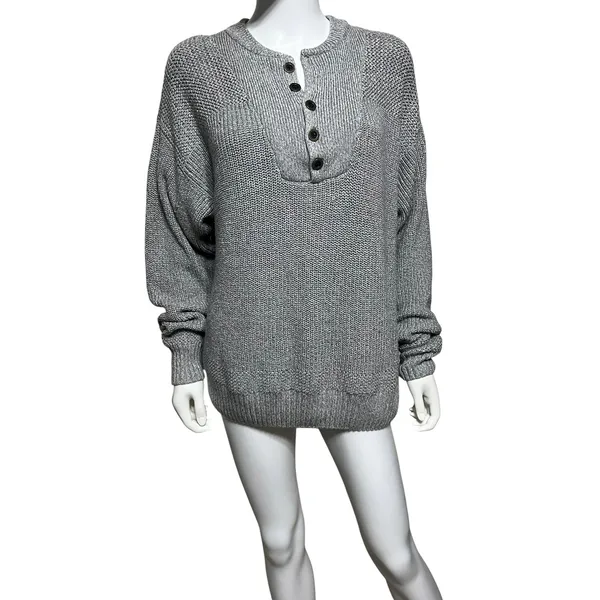 RedHead Womens Gray Chunky Knit Henley Sweater Button Neck Cotton Blend Size M - Image 3
