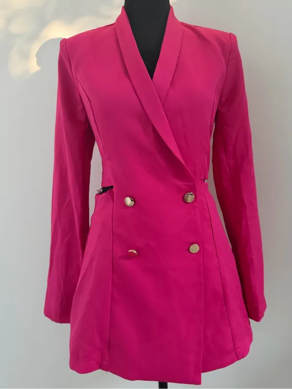 Lulus Ahead of the Trend Hot Pink Long Sleeve Blazer Romper - Image 3