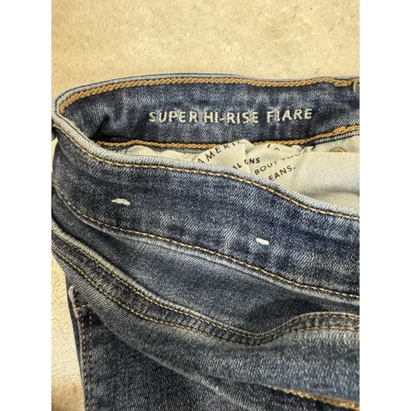 American Eagle Hi Rise Stretch Bootcut Flare Jeans Women's 14x29 Blue Dark Boho - Image 12