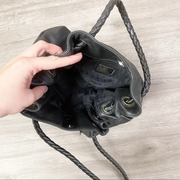 Furla Black Pebbled Leather Drawstring Hobo Shoulder Bag Tassel - Image 8