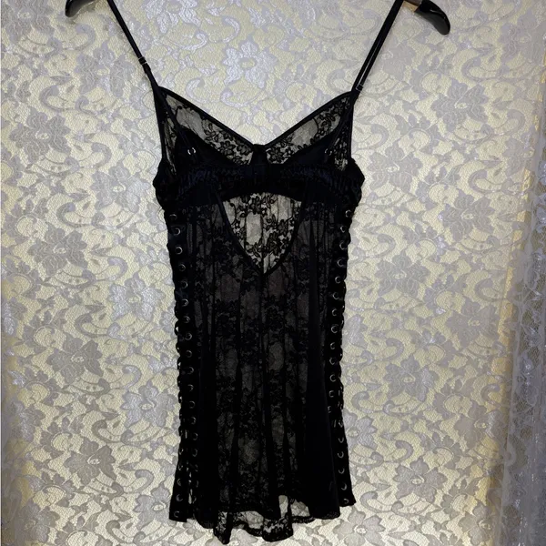 Victoria's Secret Black Lace Chemise with Eyelet Detail lace satin XS - Image 6