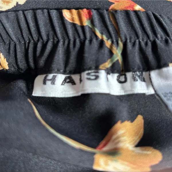 Vintage‎ 90s Halston Black Red Dark Floral Maxi Skirt Side Button Size 12 Fall - Image 8