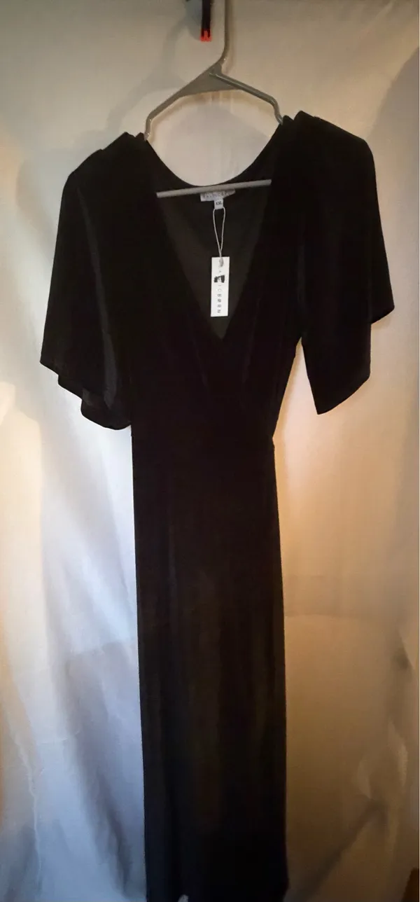 Baltic Born wrap around Black Velvet Wrap Maxi Dress - Image 7