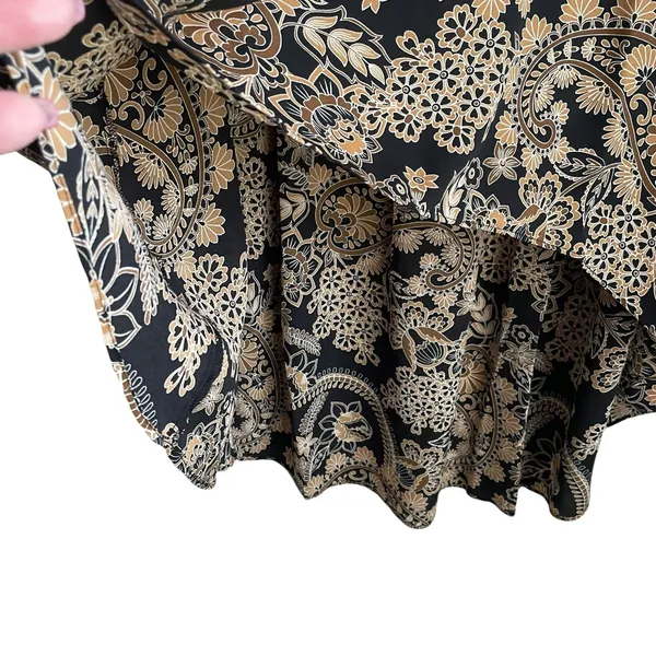 Cato Women Tunic Top 14/16 Tan Black Floral Dramatic Hem Boho Artsy‎ Whimsygoth - Image 5