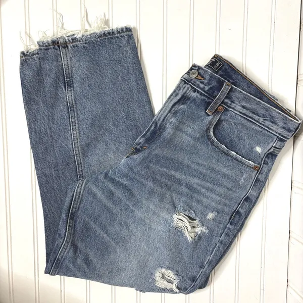 Abercrombie & Fitch Mom Jean High Rise Distressed Medium Wash Blue 31 12 - Image 2