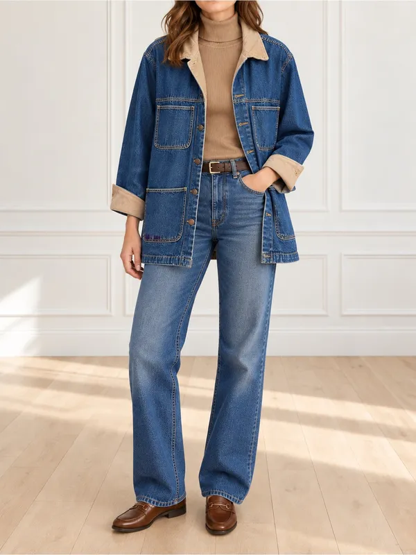 Vintage Bill Blass Jeans Denim Chore Jacket XL Corduroy Collar Barn Workwear - Image 4