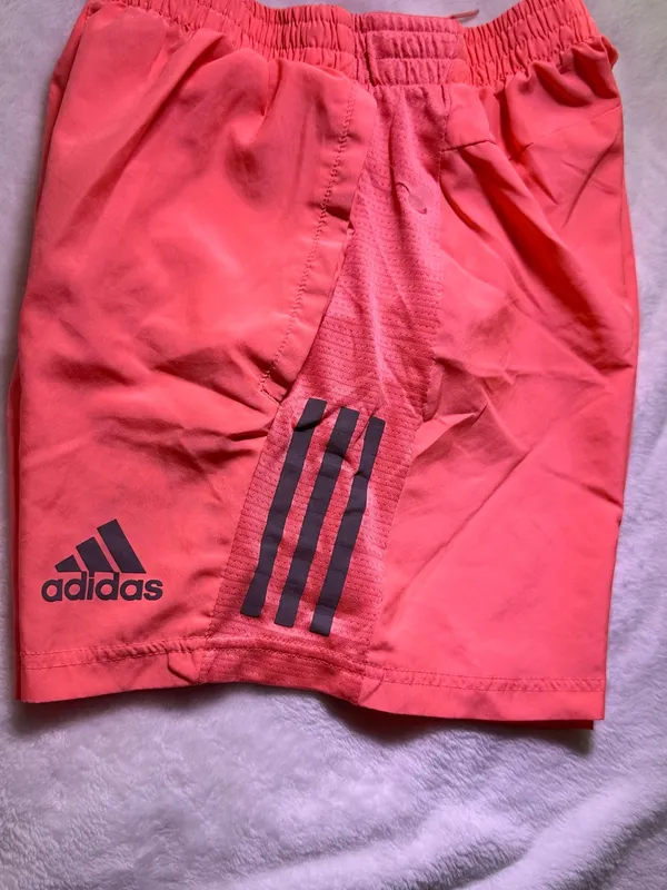 adidas Coral Pink Athletic Shorts with Dark Stripe Accents - Image 2