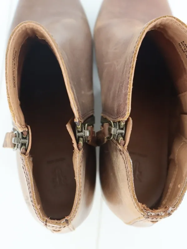 Frye Judith Double Zip Leather Ankle Boots 6.5M Brown Western Boho Block Heel - Image 11