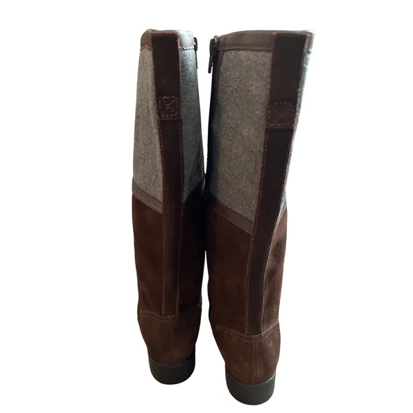 Clarks Merrian Anya Brown Suede Grey Wool Tall Lace Up Zip Boots Womens 7 M - Image 4