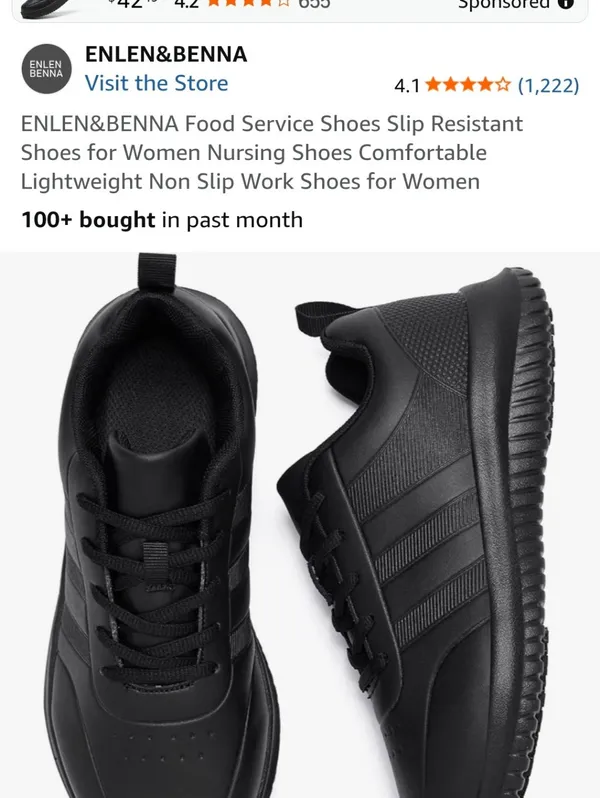 Enlen & Benna Slip-Resistant Athletic Work Shoes - Black Size 8 Womens Worn Onc - Image 4