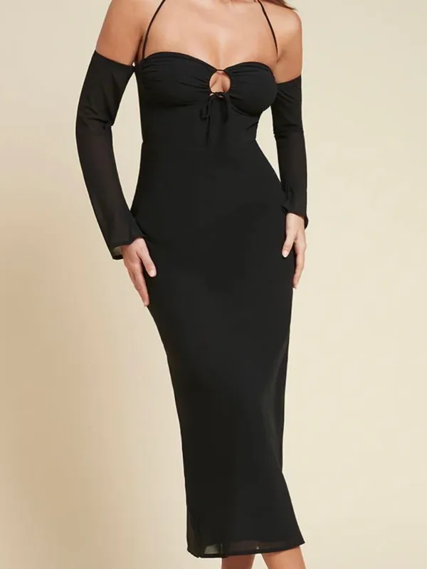 Runaway The Label Black Halter Mesh Sleeve Maxi Dress US Size 10 Gothic Formal - Image 4