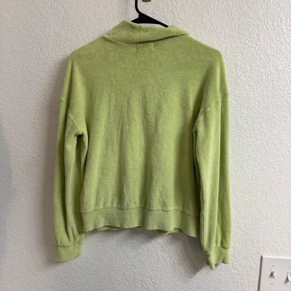 MONROW Terry Cloth Half Zip in Lettuce Size XS Green - Image 3