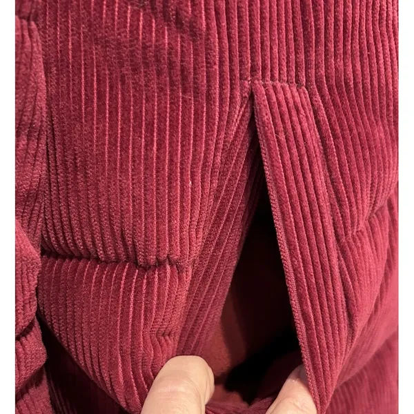 Old‎ Navy Womens Corduroy Puffer Jacket Burgundy Maroon Fleece Lined Large - Image 5