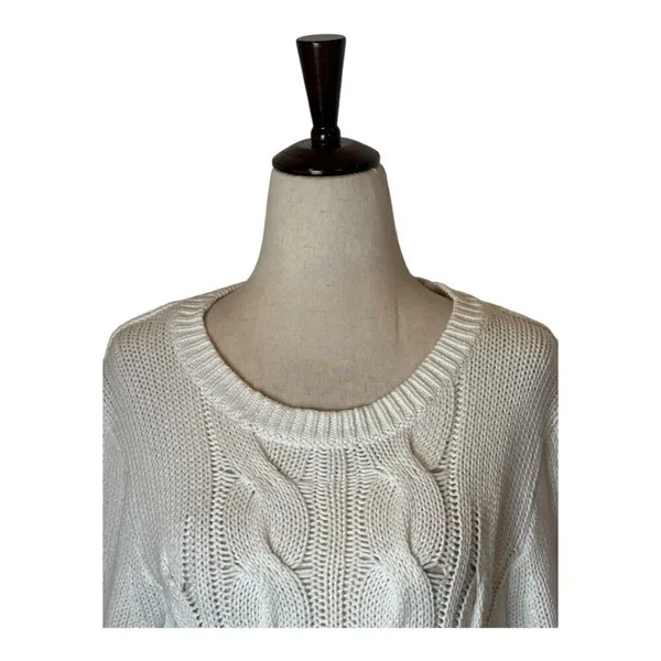 J Crew Sweater Women‎ Small White Cotton Crew Neck Cable Knit Pullover Preppy - Image 3