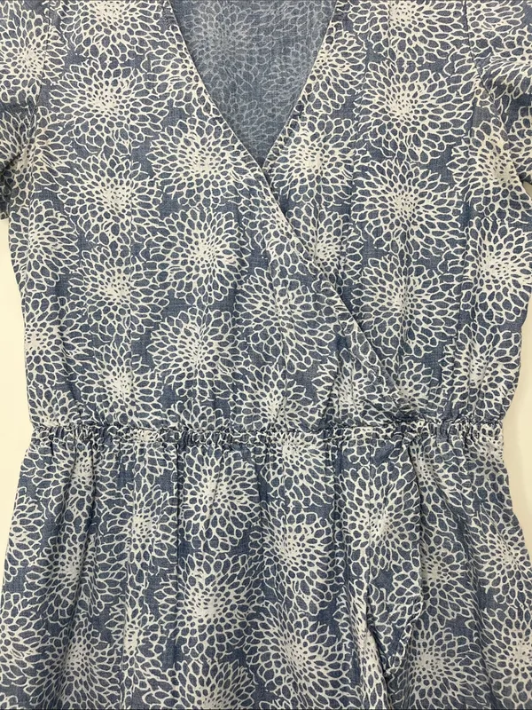 J. Crew Light Blue Denim Floral Printed Faux Wrap Mini Dress - Size Small - Image 5