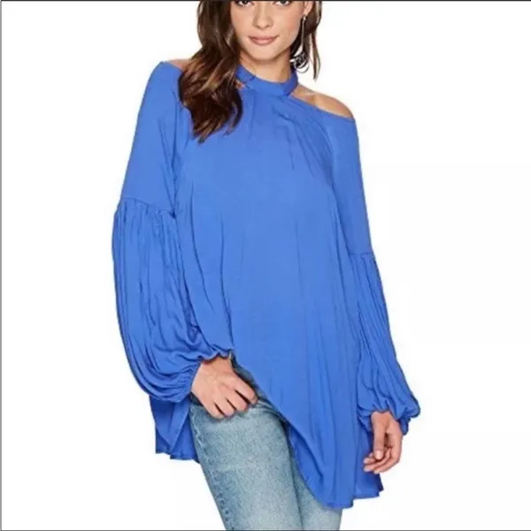 NWT Free People Drift‎ Away Cold Shoulder Blouse in royal blue size small - Image 2