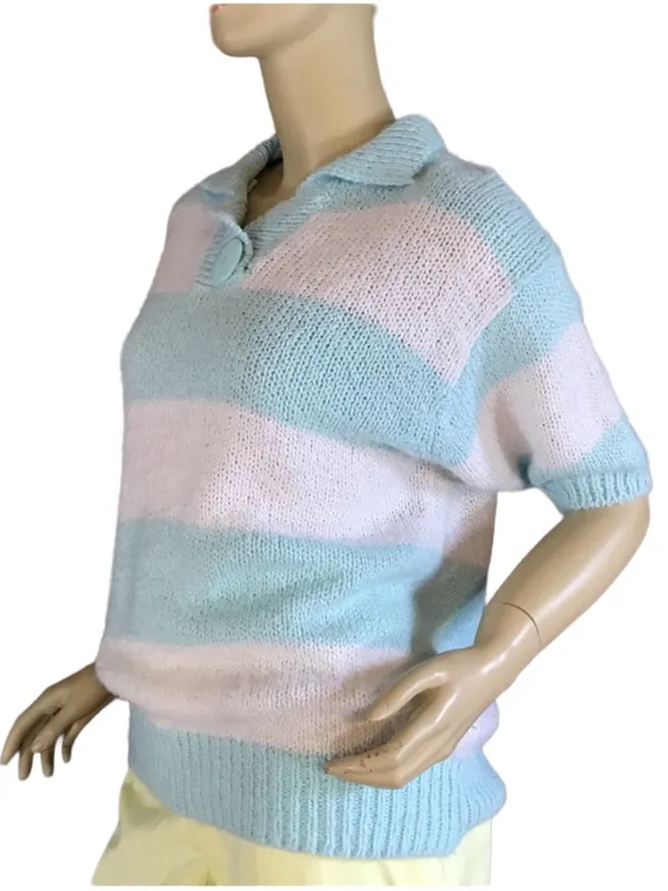 Vintage 1980'S Jason Maxwell Blue And White Striped Sweater (L) - Image 4