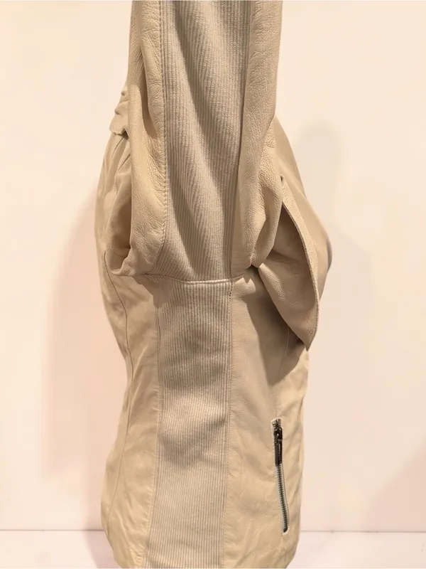 Vince Beige Leather Draped Moto Jacket Size Small - Image 3