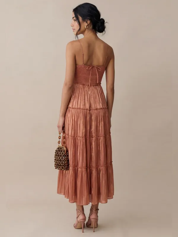Few Moda NWT o.p.t East Dress size Large Rust Cowboy Copper midi pleated - Image 2