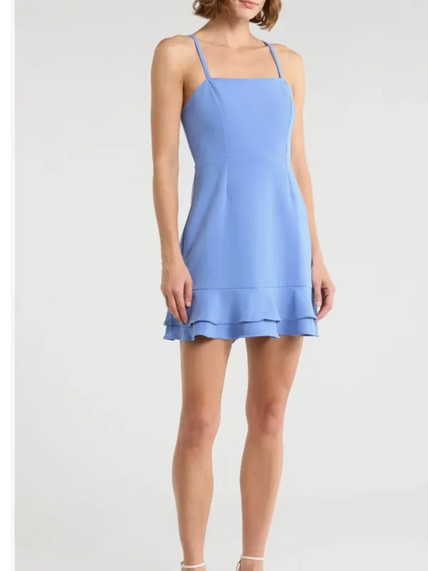 NWT French Connection Whisper Double Frill A-Line Dress 12, BAJA BLUE - Image 3