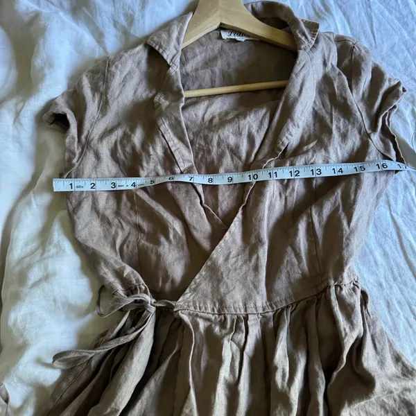 Source Unknown Listicle Brown Lagenlook Linen Wrap Cap Sleeve Dress Size Small - Image 8