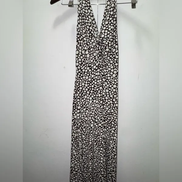 Maggy London 2000s Y2K Halter Polka Dot Maxi Dress in Brown & White Size 4 - Image 7