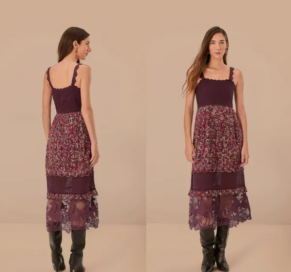 $280 EUC Farm Rio Purple Chelsea Garden Embroidered Lace Midi Tiered Dress S - Image 2