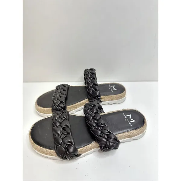 Marc Fisher Sandals Womens Size 5 Black Leather Jaimee Espadrille‎ Slide Shoes - Image 2
